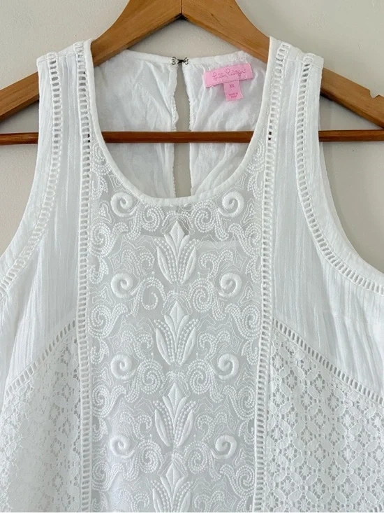 Lilly Pulitzer Ginny Shift Dress White XS Sleeveless Lace Cotton Embroidered - Picture 4 of 15